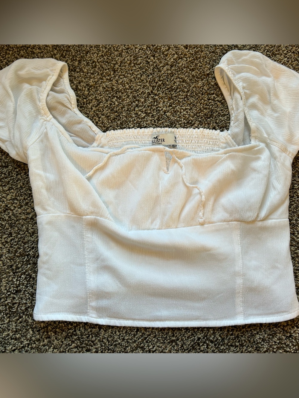 Hollister Milkmaid White Ivory Square-Neck Puff Sleeve Crop Top